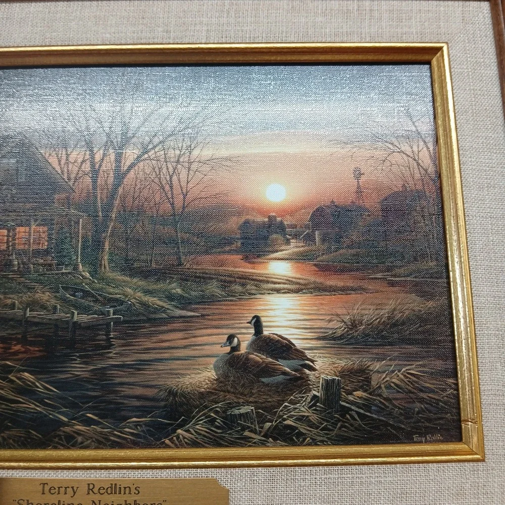Terry Redlin Shoreline Neighbors Framed Art Linen Design Presentation Plaque